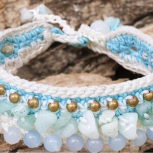Handmade Beaded Bracelet with Blue and White Accents